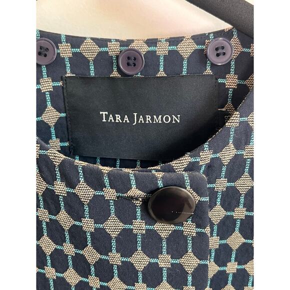 Tara Jarmon Geometric Print Long Sleeve Double Breasted Jacket Navy Women's 38 - Picture 5 of 9